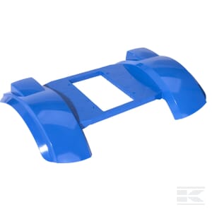 A blue mudguard featuring two curved wheel covers and a rectangular cutout at the center, brought to you by Rolly Toys with part number 54000005830.