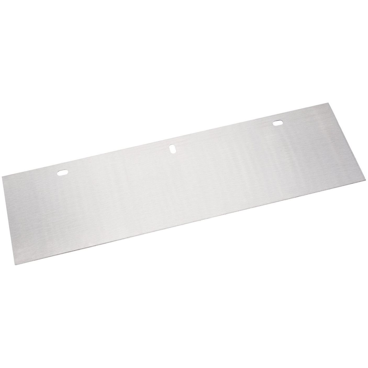 A Draper Spare Blade for 16" Floor Scraper (FSFG/SB16), a rectangular metal sheet featuring three small openings, displayed against a white background.