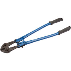 A pair of Draper Bolt Cutters, 600mm - 4850, featuring blue handles with black grips and hardened jaws for enhanced cutting capability, designed specifically for cutting metal bolts and chains.