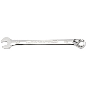 The Draper Hi-Torq® Combination Spanner, 7mm - 8224MM is a shiny, chrome vanadium steel wrench featuring an open-end on one side and a box-end on the other, crafted with Draper Expert HI-TORQ® technology.