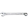 The Draper Hi-Torq® Combination Spanner, 10mm - 8224MM, by Draper, is crafted from chrome vanadium steel and features an open-end wrench on one side and a box-end wrench on the other, conforming to DIN3113 specifications.