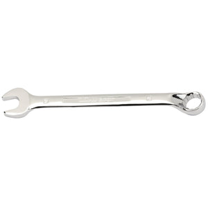 The Draper Hi-Torq® 24mm Combination Spanner (8224MM) from Draper, made with chrome vanadium steel and chrome-plated for durability, features an open-end on one side and a box-end on the other.