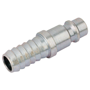 The Draper Pcl Euro Adaptor Hose Tailpiece, 10mm (Sold Loose) - A7112 BULK is a heavy-duty metal connector featuring a barbed design with multiple ridges along its body to ensure a secure fit to a hose, ideal for high-flow applications.