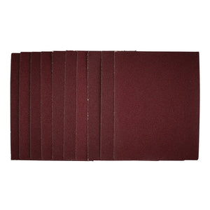 A stack of Draper 1/4 Sanding Sheets, 115 x 150mm, 80 grit (Pack of 10) - SSA2 with aluminium oxide, aligned vertically.