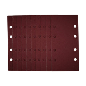 A pack of Draper 1/3 sanding sheets with hook and loop backing, measuring 93 x 190mm, featuring maroon rectangular aluminium oxide sandpaper with evenly spaced circular holes and a 120 grit.