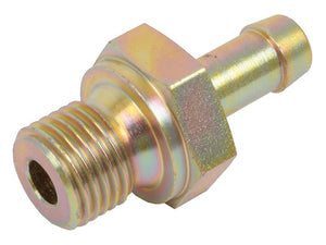 The Sparex Hose Connector (S.55178) is a brass fitting with an external 1/4" BSP thread on the male NPT end and a barbed end designed for attaching a hose with a 7.50 mm inner diameter.