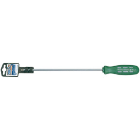 A Draper Long Reach Mechanic's/Engineers Pz Type Screwdriver, featuring a Pozidriv tip, a size of No.2 x 250mm, and a green handle with an attached size label near the base.