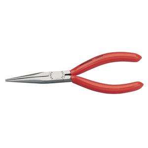 Image of Draper's Knipex 29 21 160 Long Nose Pliers with red handles, perfect for small component assembly. Featuring serrated gripping surfaces for a firm hold and crafted from durable chrome vanadium steel, this tool is designed to last.