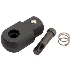 The Draper Spare Head Or Repair Kit For 55677 Flexible Handle - YT24, a black mechanical component with a hole, is accompanied by a bolt and a spring.