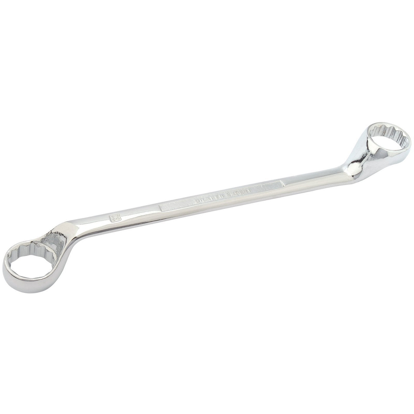 The Draper Hi-Torq® Deep Offset Ring Spanner, 30 X 32mm - 7105MM is a double-ended box wrench featuring a polished finish, made from chrome vanadium steel with two closed-loop ends for gripping and turning nuts and bolts, adhering to DIN 838 Specifications.