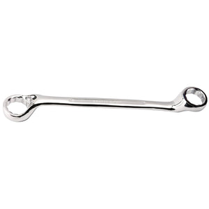 A Draper Bi-Hexagon Deep Offset Ring Spanner, 55 X 60mm - 7105MM, constructed from durable chrome vanadium steel with rounded, enclosed grips on both ends, is shown laying flat on a white background. This tool complies with DIN 838 Specifications.