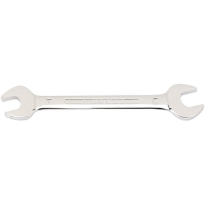 The Draper Open End Spanner, 19 X 22mm - 5055MM features a double-ended design with open ends on both sides and a polished metal finish, crafted from durable chrome vanadium steel.