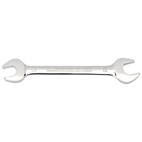 The Draper Open End Spanner, 24 X 27mm - 5055MM, is a double-ended open wrench crafted from durable chrome vanadium steel, featuring different-sized openings at each end for tightening or loosening nuts and bolts. It complies with DIN3113 standards.