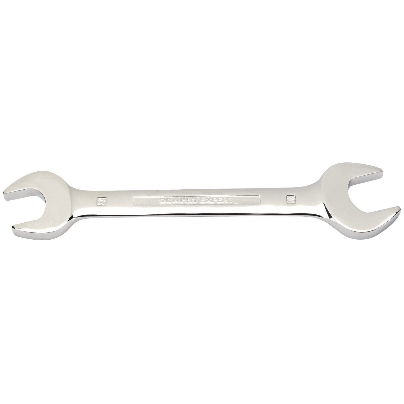 The Draper Open End Spanner, 32 X 36mm - 5055MM, is a double-ended open wrench crafted from tempered chrome vanadium steel with a polished metallic finish, and meets DIN3113 Specifications.