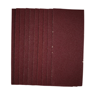 A row of nine Draper 1/3 Sanding Sheets, 93 x 230mm in size and made from dark red aluminium oxide sandpaper, arranged on a white background.