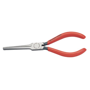 The Draper Knipex 33 01 160 SBE Duck Bill Pliers, 160mm, feature red handles and a metal grip, crafted from oil-hardened and tempered chrome vanadium electric steel, meeting DIN ISO 5743 specifications.