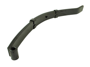 The Trailer Leaf Spring (4) by Sparex, Sparex Part Number S.55902, is an arched black steel leaf spring with a centered mounting hole and two clamps, designed to handle a capacity of 1300 KG for reliable performance.