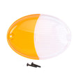 Orange and clear plastic cover with screws on a white background