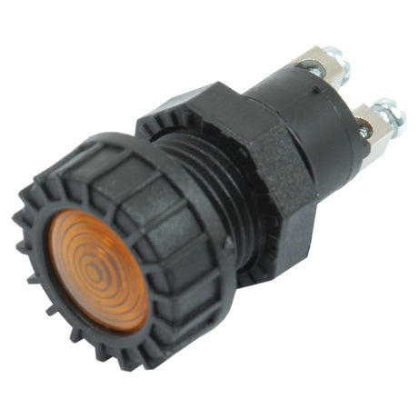 Close-up of the Sparex Panel and Dashboard Light (Halogen) in yellow, model S.56051, featuring a black rotary switch with an orange indicator light, housed in durable polycarbonate. Visible metal contacts at the back and convenient screw fixing ensure secure installation in 12V systems.