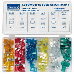 Draper Standard Automotive Plug-In Fuse Assortment (120 Piece) - FUSE/120 - Farming Parts
