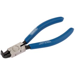 A pair of Draper 90° Tip Internal Circlip Pliers, featuring non-slip blue handles, designed for removing bicycle chain links.