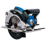 The Draper Circular Saw, model CS1300D185, boasts a 185mm silver blade and a 1300W motor. It features a blue and black handle and is designed for cutting wood and other materials with precision, thanks to its adjustable angle.