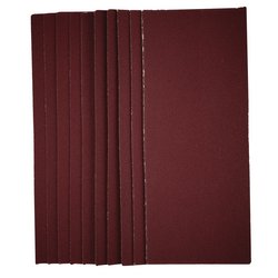 A pack of Draper 1/2 Sanding Sheets, size 115 x 280mm with a grit of 120, featuring eight uniformly aligned sheets in a dark reddish-brown color and crafted with high-quality aluminium oxide for optimal sanding and finishing.