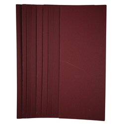 A stack of eight maroon-colored folders lies fanned out against a white background, reminiscent of neatly arranged Draper 1/2 Sanding Sheets, 115 x 280mm, 240 Grit (Pack of 10) - SSA6.