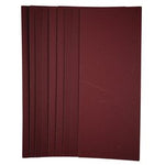 A stack of eight maroon-colored folders lies fanned out against a white background, reminiscent of neatly arranged Draper 1/2 Sanding Sheets, 115 x 280mm, 240 Grit (Pack of 10) - SSA6.