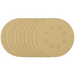 Draper Gold Sanding Discs With Hook & Loop, 125mm, 120 Grit, 8 Dust Extraction Holes (Pack Of 10) - SDHALG125 - Farming Parts