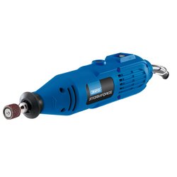 Introducing the Draper Storm Force® MT135SF57 Rotary Multi-Tool Kit, a blue 240V tool with variable speed and an attached sanding accessory. Ideal for detailed grinding and polishing tasks, this 135W multi-tool comes with 57 accessory pieces for versatile use, ensuring precision in every project.