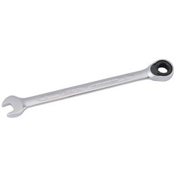 The Draper Elora Metric Ratcheting Combination Spanner, 8mm - 204-8, is a double-ended tool crafted from durable chrome vanadium steel, featuring an open-end on one side and an ELO-Drive ring end on the other.