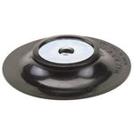 A Draper Grinding Disc Backing Pad, 100mm (APT8), black and silver metal, featuring an embedded nut in the center for attaching to a rotary tool.