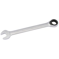 The Draper Imperial Ratcheting Combination Spanner, 5/8" - 204A-5/8 features a durable chrome vanadium steel construction, with an open end on one side and a ratcheting box-end mechanism on the other.