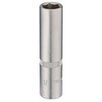 The Draper Elora Deep Socket, 1/4" Sq. Dr., 8mm - 1455-T 8, by Draper, is constructed from durable chrome vanadium steel and includes a knurled ring for improved grip along with built-in corrosion protection.