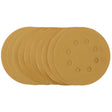 Draper Gold Sanding Discs With Hook & Loop, 125mm, 320 Grit, 8 Dust Extraction Holes (Pack Of 10) - SDHALG125 - Farming Parts