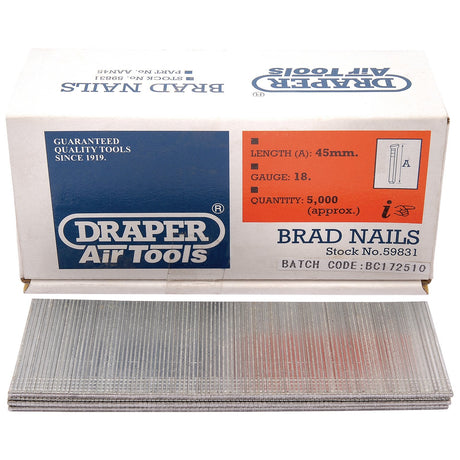 Draper Brad Nails, 45mm (Pack Of 5000) - AAN45 - Farming Parts