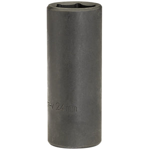 Image of the Draper Expert Hi-Torq® Deep Impact Socket, 1/2" Sq. Dr., 24mm (Sold Loose) - 410D-MMB, black in color, typically used for automotive and mechanical purposes. Crafted from chrome vanadium for durability and featuring corrosion protection.