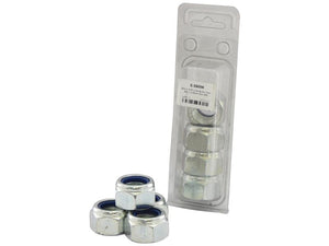 Four Sparex Metric Self Locking Nuts, M24x3.00mm (DIN 985) Metric Coarse, with three packaged externally and one inside the packaging labeled with a product code.