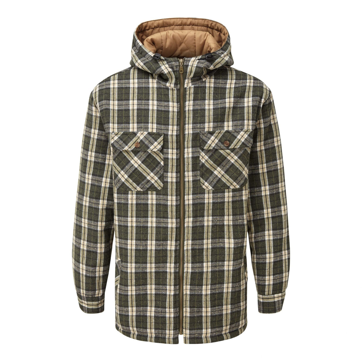 Fort Penarth Hooded Borg Lined Shirt – Warm & Stylish Green Check | 125-GRN