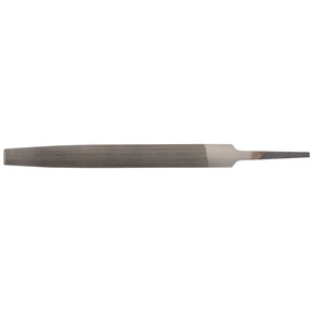 The Draper Bastard Cut Half Round File, 12 X 150mm - HRF/1 is a flat, carbon chrome steel hand file with a tapered tang. It's used for smoothing or shaping materials and features a textured surface for abrasion as well as a rust preventative finish, conforming to BS498 standards.