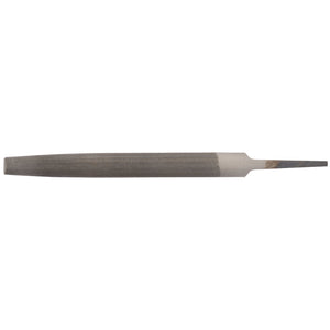 The Draper Bastard Cut Half Round File, 12 X 150mm - HRF/1 is a flat, carbon chrome steel hand file with a tapered tang. It's used for smoothing or shaping materials and features a textured surface for abrasion as well as a rust preventative finish, conforming to BS498 standards.