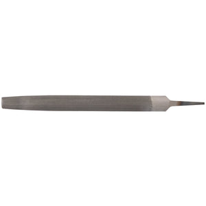 The Draper Second Cut Half Round File, 12 X 250mm - HRF/2 by Draper is a flat metal file with a pointed end and grooved surface, crafted from carbon chrome steel with a rust preventative finish, used for shaping and smoothing materials.