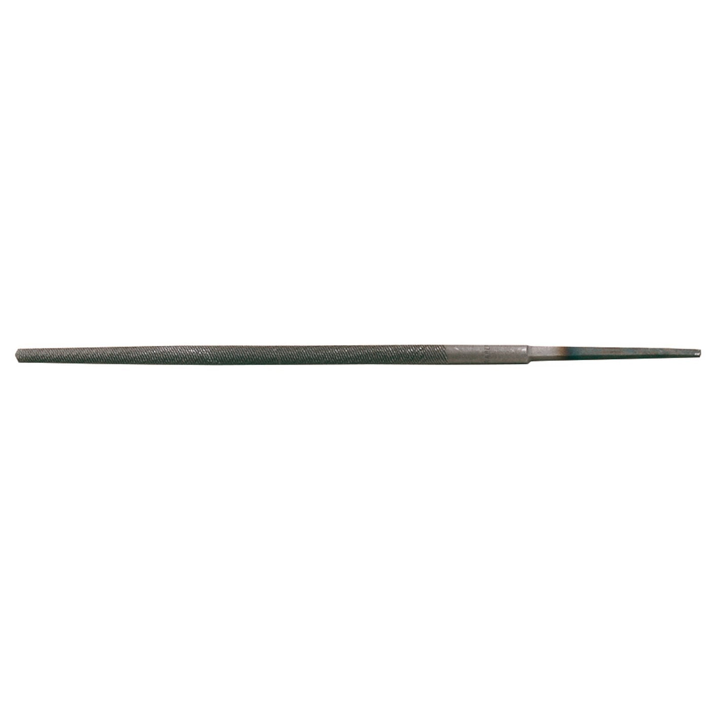 The Draper Smooth Cut Round File, 12 X 150mm - RF/3 is a file with a textured surface and a tapered end, crafted from durable carbon chrome steel and featuring a rust preventative finish.