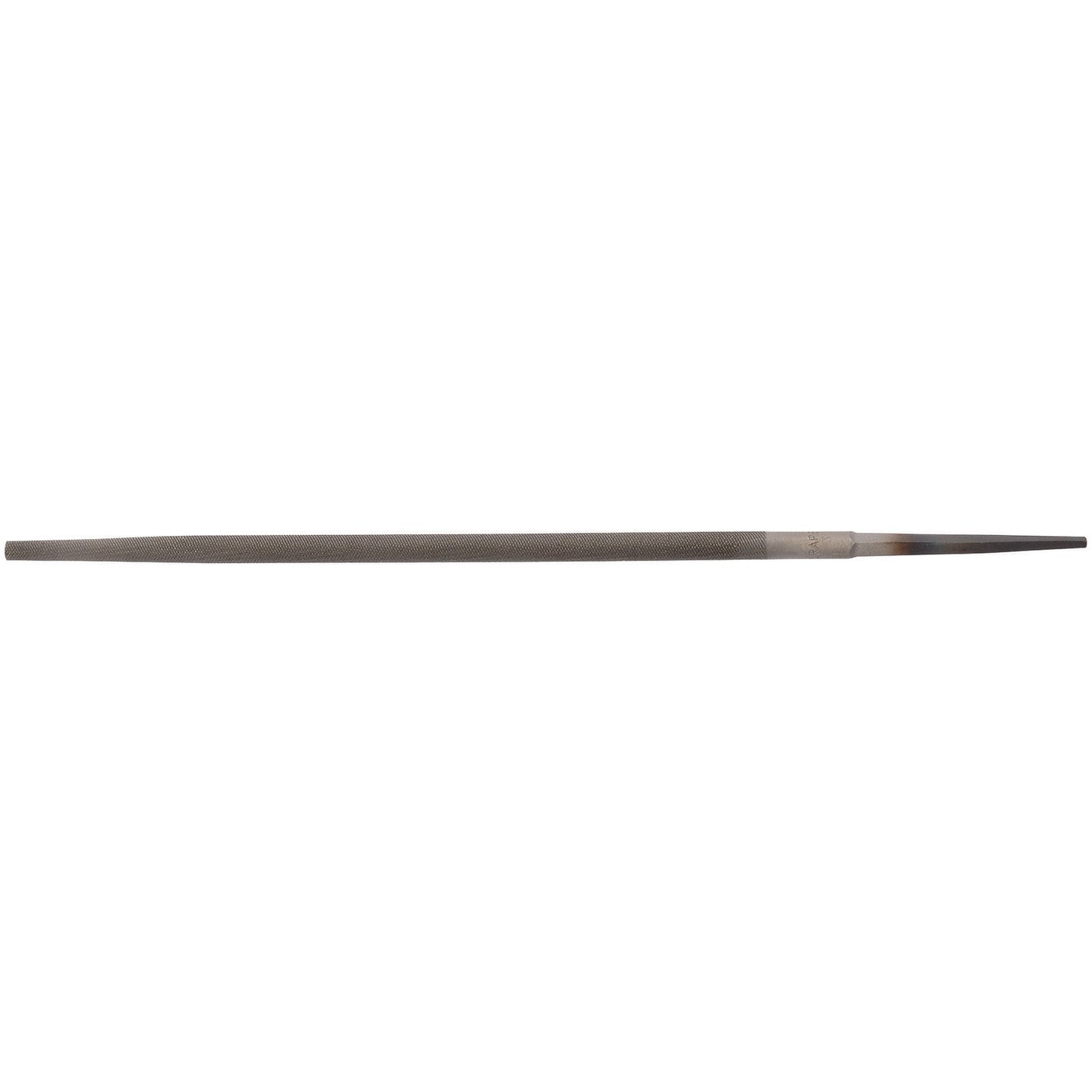 The Draper Smooth Cut Round File, 12 X 200mm - RF/3 is a metal file designed with a tapered, round shape. Crafted from carbon chrome steel and hardened and tempered for durability, it is used for smoothing surfaces.