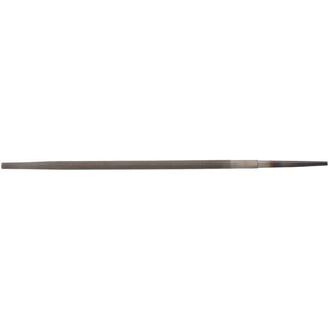 The Draper Smooth Cut Round File, 12 X 200mm - RF/3 is a metal file designed with a tapered, round shape. Crafted from carbon chrome steel and hardened and tempered for durability, it is used for smoothing surfaces.