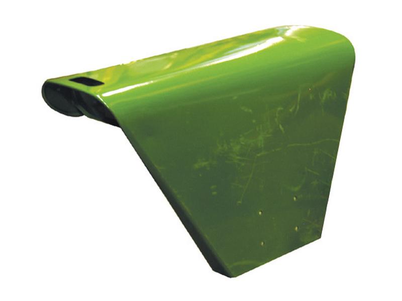 A Sparex Fender - RH (Part No. S.60572), finished in glossy green metal with light scratches and an attachment bracket, reminiscent of classic John Deere equipment.