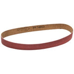 A Draper Sanding Belt for the 61025 Air Belt Sander, measuring 520 x 20mm and labeled "120 Grit - A4265," features a red color with an arrow indicating the direction of rotation. This durable belt is cloth-backed and specifically designed for use with the Draper Compact Air Belt Sander.