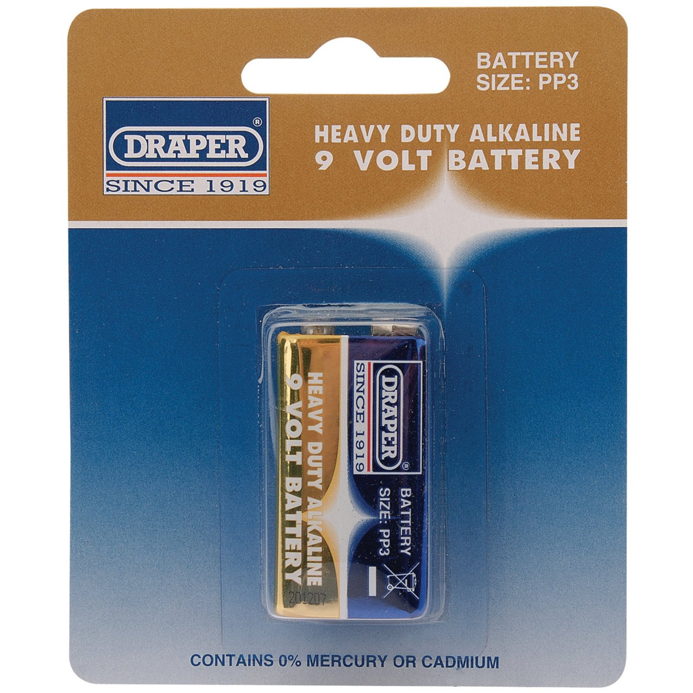 Packaging of a Draper Clamp Bracket For Use With 22212 - YD894DET, marked with "since 1919," showing the bracket enclosed in clear plastic on a blue and gold background. Text says it contains 0% mercury or cadmium.