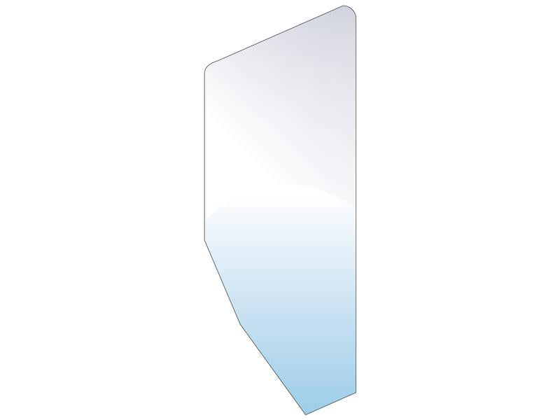 An abstract glass panel, known as the Door Glass RH by Sparex (Part Number: S.62510), boasts an irregular pentagonal shape adorned with a gradient transitioning from white at the top to light blue at the bottom, complemented by a subtle glass-tinted effect throughout.